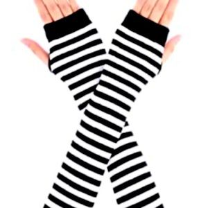 🆕NIP:Black and White Striped Fingerless Polyester Arm Warmers